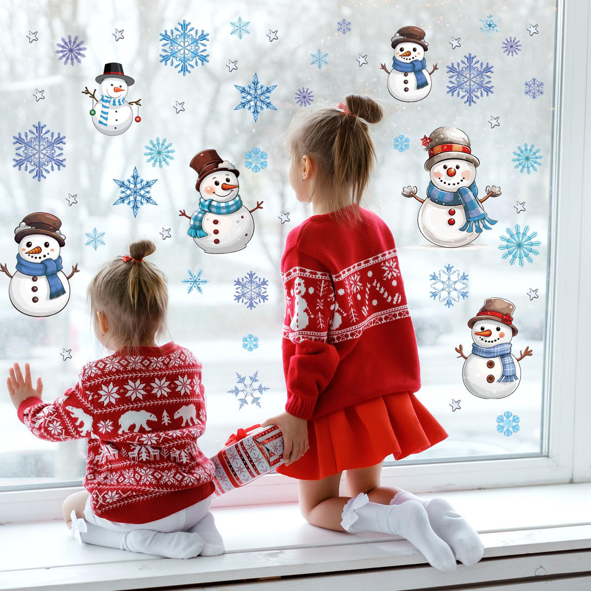 JarThenaAMCS 207Pcs Fall Halloween Christmas Winter Window Clings Maple Leaves Ghost Candy Snowman Double-Sided Glass Decal for Holiday Home School Party Decor,18 Sheets