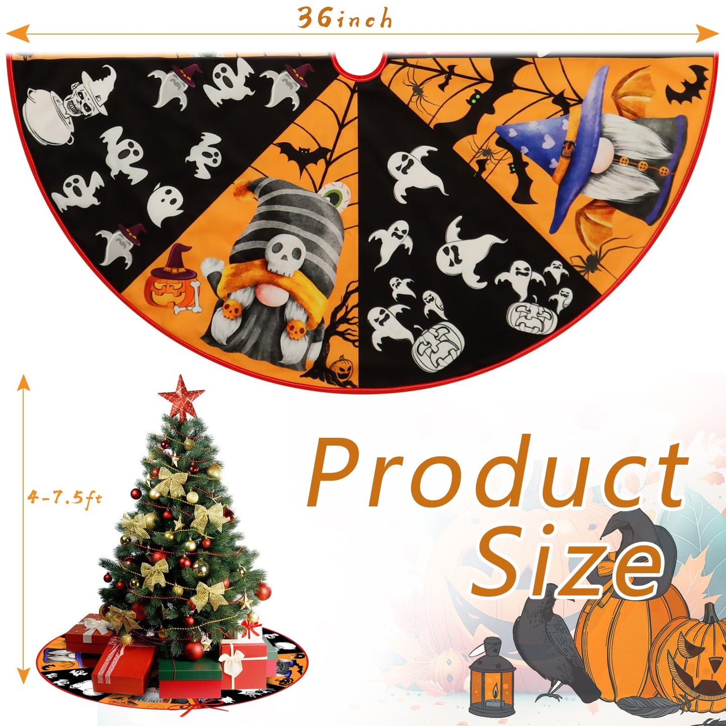 Sozize Fall Halloween Tree Skirt 36 Inch Reversible Thanksgiving Day Double Sided Print Mat Christmas Party Supplies for Home Tabletop Trees Holiday Decoration