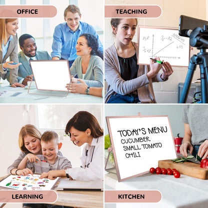 16 x 12 inches Dry Erase Whiteboard, Rose Gold Magnetic Desktop Double-Sided White Board with Stand, 10 Markers, 1 Eraser, 4 Magnets, Portable Whiteboard Easel for School Office Home