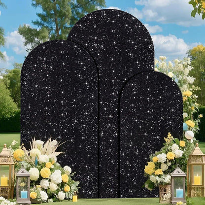 FUHSY Sequin Arch Cover Black Arch Backdrop Cover Set of 3 Arch Covers Stretchy Backdrop 6ft 5ft 4ft Spandex Backdrop Arch Stand Cover Glitter Arch Frame Cover Fabric for Halloween Party Decoration