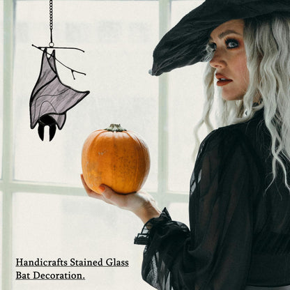 Lcensp Stained Glass Bat Decor Window Hangings Ornament, Gothic Bat Suncatcher Halloween Decorations Gifts, Handmade Occult Sun Catchers Indoor Window Home Decor