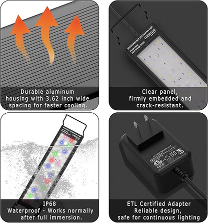 24/7 LED Aquarium Light with Remote for 30-36 Inch Plant & Fish Tank IP68, 12-Color & Gradient & Full Spectrum Light with Timer, Auto On/Off, Brightness, Extendable Brackets for Freshwater