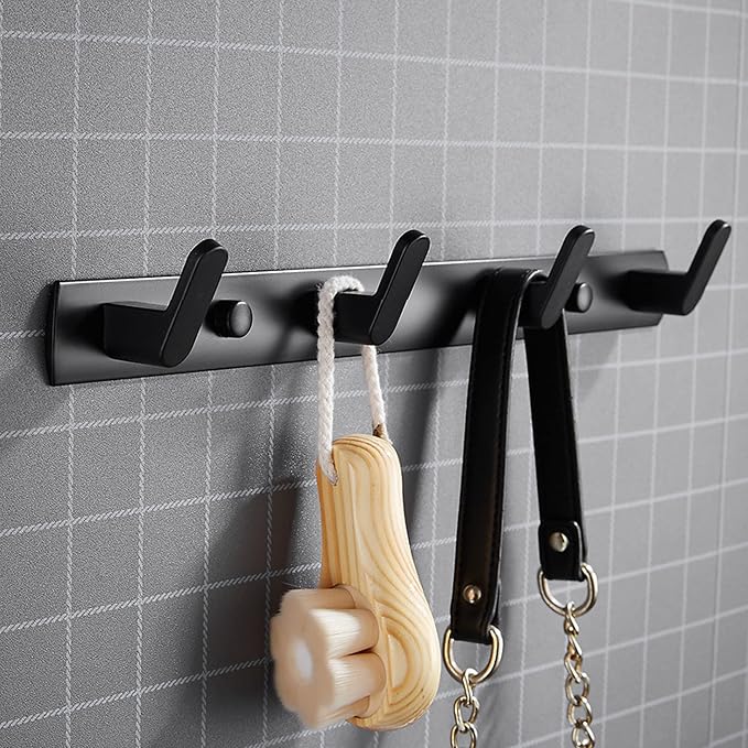 ULIBERMAGNET Magnetic Hooks,Heavy Duty Coat Magnetic Rack,Strong Rubber Magnetic Hanger for Refrigerator,Metal Cabinet,Hanging Coat, Towel, Bag, Backpack(Matte Black/4 Hooks)