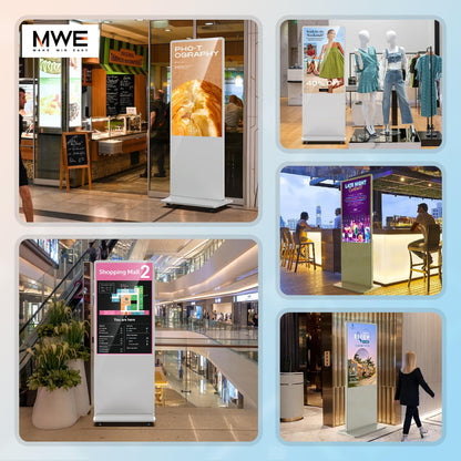 QIXZOCV MWE 49 Inch Indoor Floor Standing Digital Signage Advertising Display Kiosk LCD Screen Commercial Totem Android System Vertical Poster with Auto Media Player-White
