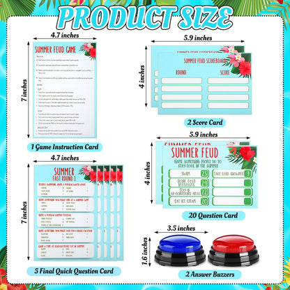 Soulchen Summer Friendly Feud Game with 2 Answer Buzzers, Feud Card for Family Game Night Fun Trivia Quiz for Party Office Class Groups Team Building