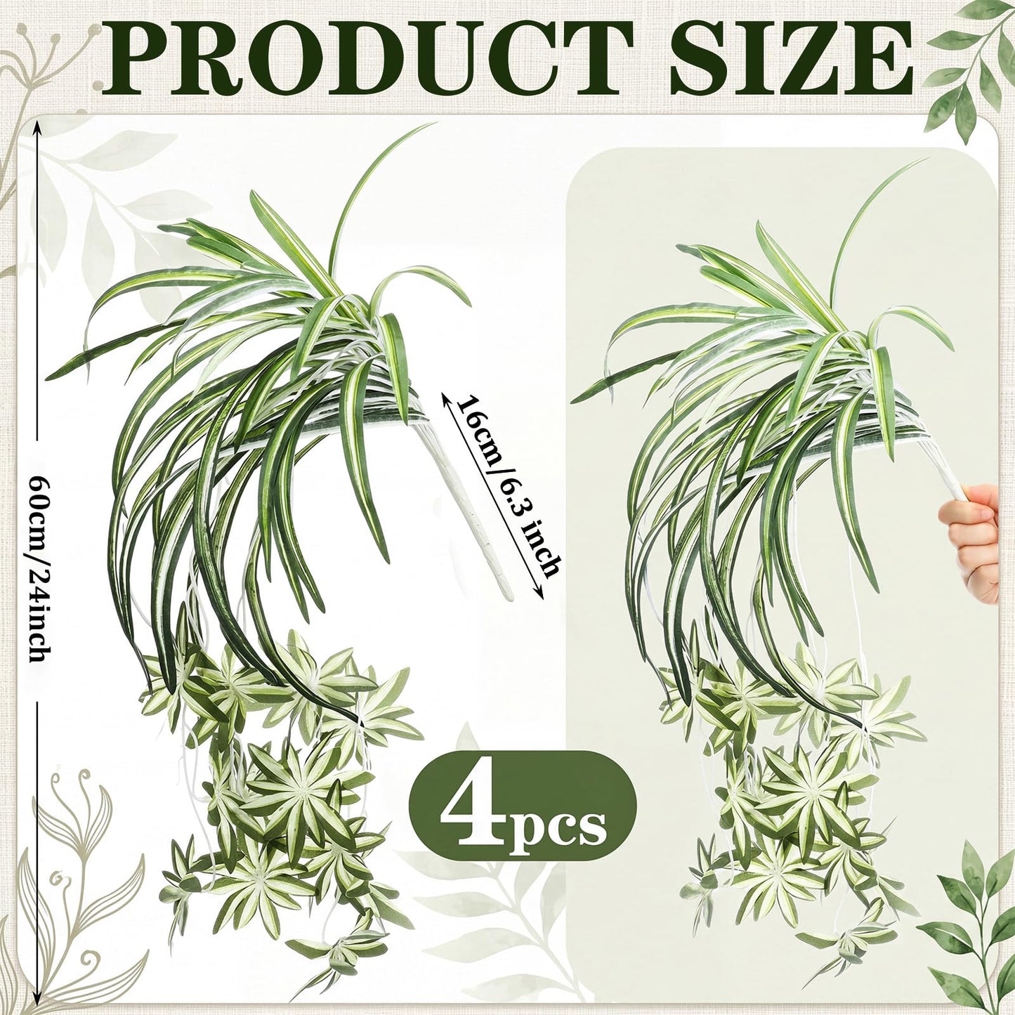 Hotop 4 Pcs Artificial Spider Plant 24 Inch Large Fake Hanging Greenery Plants Silk Faux Chlorophytum Comosum Artificial Flowers for Indoor Outdoor Wall Home Garden Backyard Office Wedding Decor