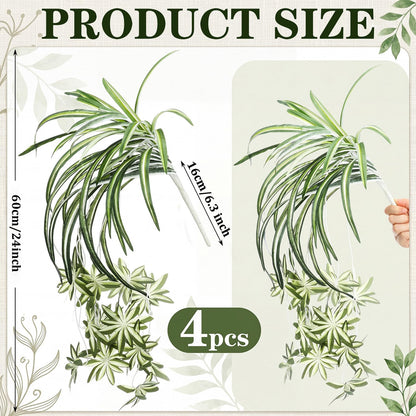 Hotop 4 Pcs Artificial Spider Plant 24 Inch Large Fake Hanging Greenery Plants Silk Faux Chlorophytum Comosum Artificial Flowers for Indoor Outdoor Wall Home Garden Backyard Office Wedding Decor