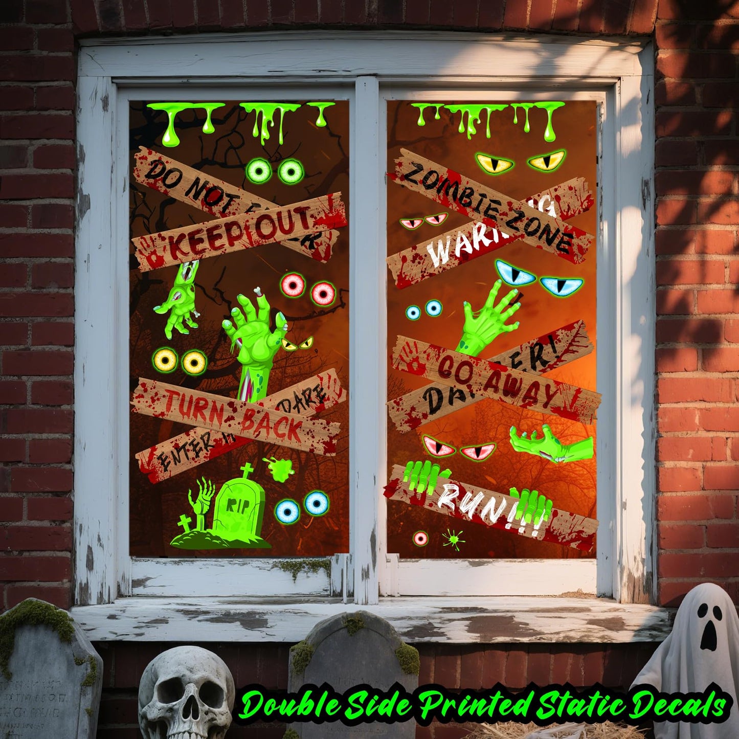 Halloween Window Decoration Clings Halloween Window Decals Indoor Scary Glass Door Decals Haunted House Boards Vinyl Decal Removable Monster Eyes Static Cling for Treat or Trick Holiday Party Supply