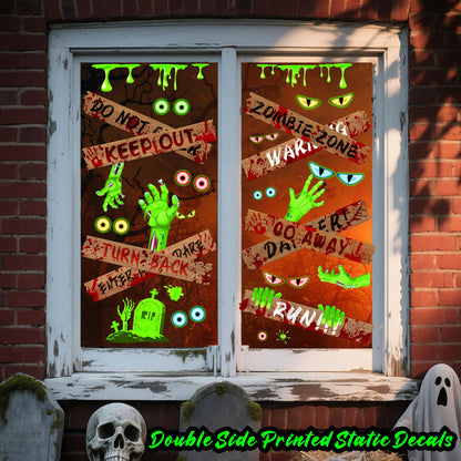 Halloween Window Decoration Clings Halloween Window Decals Indoor Scary Glass Door Decals Haunted House Boards Vinyl Decal Removable Monster Eyes Static Cling for Treat or Trick Holiday Party Supply