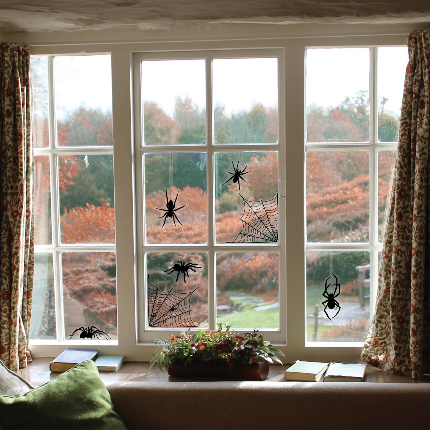 Beistle 4 Sheets (44 Pieces) Black Spider & Web Window Clings - Creepy And Realistic Looking Halloween Decorations For Spooking Up Your Home, Made In USA Since 1900