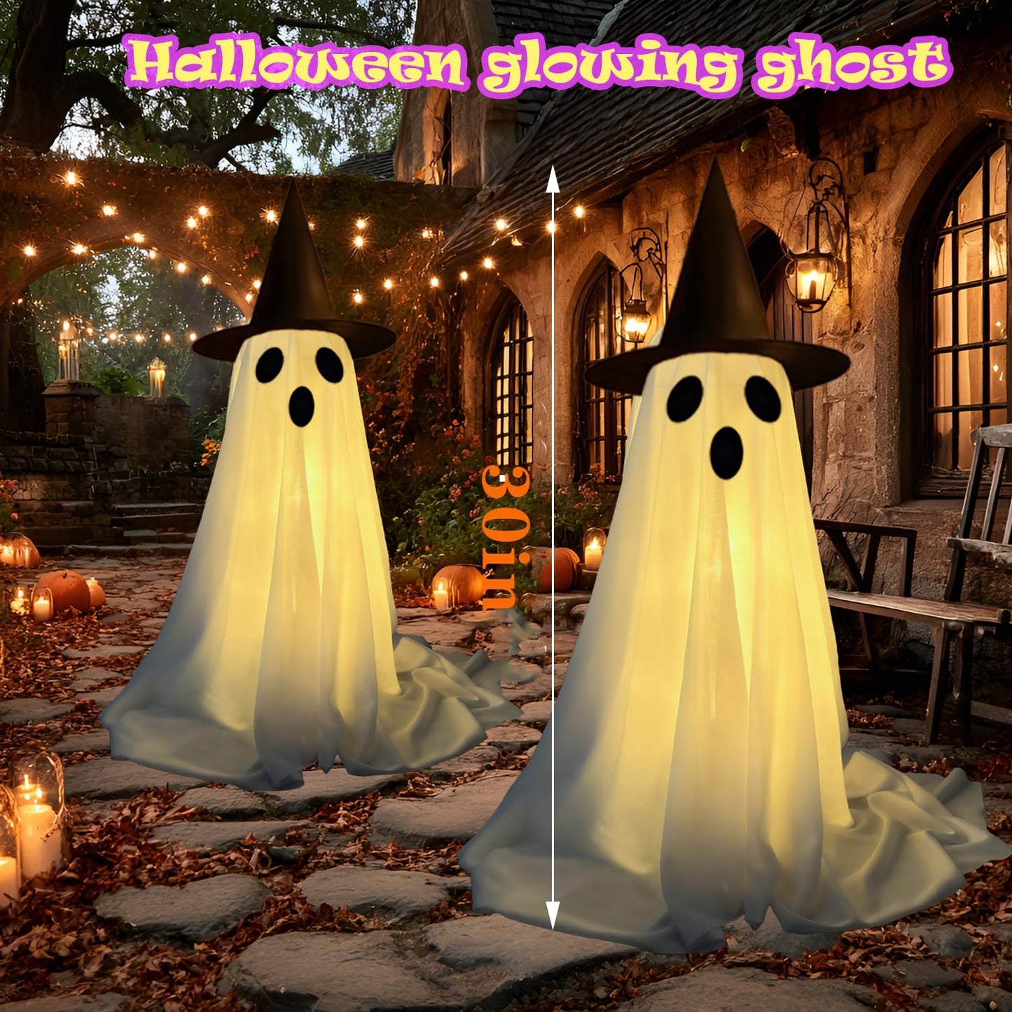 2Packs - Halloween Decorations Indoor, Spooky Ghost with String Lights Battery Operated, Upgraded More Sturdy Ghost Halloween Decorations（Warm White）
