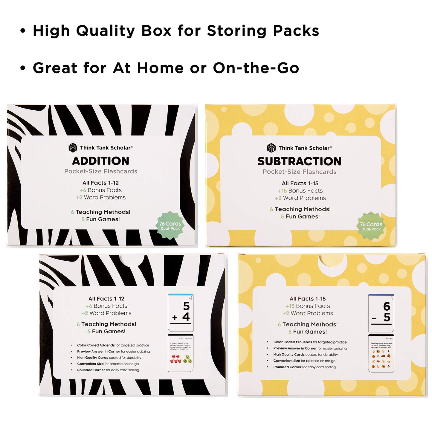 Think Tank Scholar Addition and Subtraction Flash Cards - 150 Facts 1-12 - Sub Facts 1-15 - Award Winning Math Games - Learn Add & Subtract - Kids Ages 4-8 in Kindergarten, 1st, 2nd, 3rd, 4th Grade