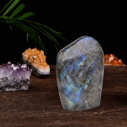 AMOYSTONE Single Decorative Stone Labradorite Polished Stone Slab Crystal Aura Healing Reiki Home Decor Small 0.8-1.3 LBS