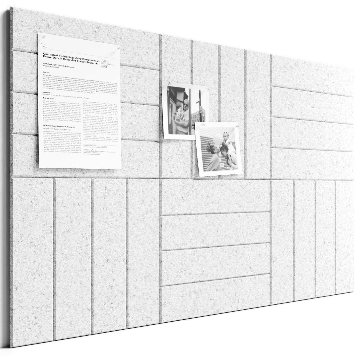 Bumusty Large Cork Board Alternative-36 x 24" Felt Bulletin Board Tiles, with 30 Pushpins, 40 Adhesive Tabs, Bold-Stripe 6-Pack, Cork Boards for Office Push Pin Board Felt Board-Light Gray