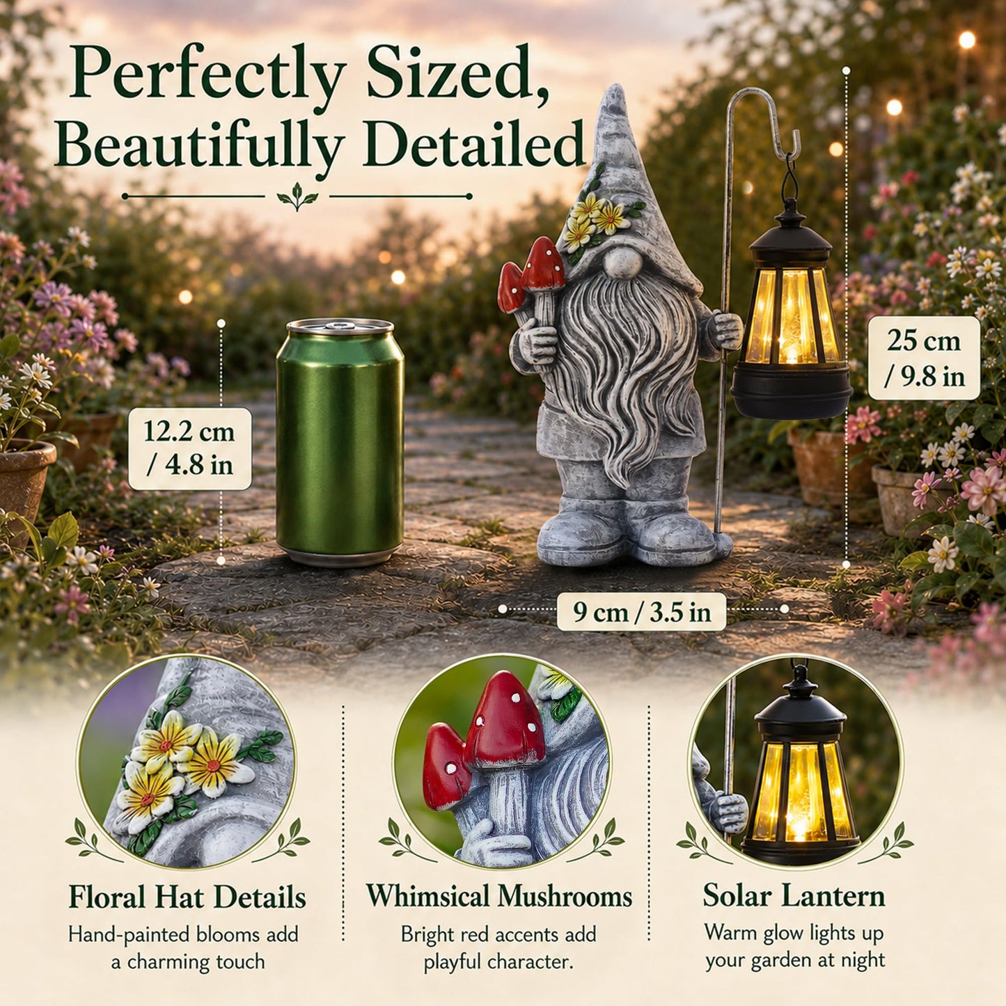 Acgarten Garden Gnome Statue with Lantern: Outdoor Waterproof Sculpture
