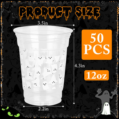AimFun 50Pcs Summer Halloween Ghosts 12oz Clear Plastic Cups