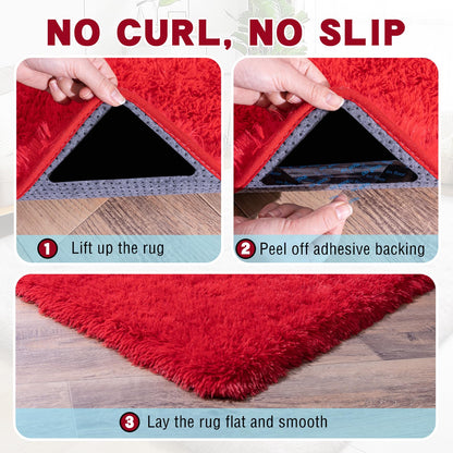 AAFKK Red Area Rug for Bedroom, 2x3 Small Rugs for Living Room Nursery Kids Room Dorm Home Decor Aesthetic, Fluffy Shaggy Rug with 4 Anti-Slip Carpet Tapes