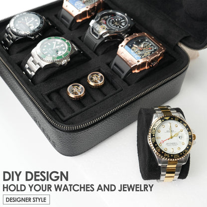SYENS Real Genuine Leather Watch Travel Case 6 Watches Box, Suitable for all Watches and Smartwatches under 60mm Storage Organizer for Man and Women (6W-Z-BBL)