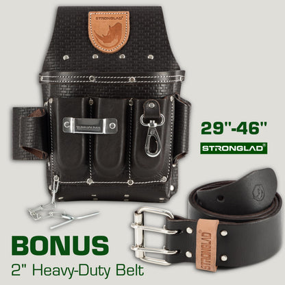 STRONGLAD Heavy-Duty Electricians Tool Belt – 13-Pocket Top-Grain Leather Pouch, Adjustable Fit 29–46" Durable Utility Belt for Electrical Work | Rugged Jobsite Organizer | Designed for Pros