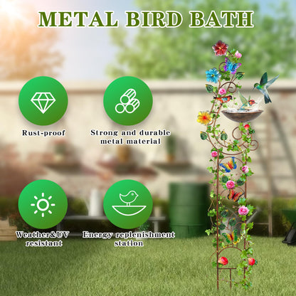 YADOOLIFE 57” Bird Bath with Garden Trellis for Climbing Plants Outdoor, Small Decorative Trellises Metal Birdbath Bird Baths, 1 Piece (Butterfly)