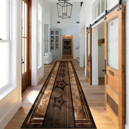 ZLXMN Machine Washable Western Runner Rug,2x6ft,Farmhouse Entrance Runner Rug,Black and Brown Star Hallway Rug Thin Indoor Runner Rugs with Rubber Backing Floor Mat Suitable for Kitchen Bedroom