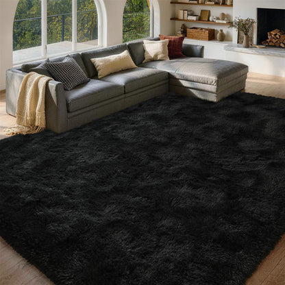 FinRèc 8x10 Feet Area Rugs for Living Room Bedroom, Fluffy Shaggy Large Rug, Non-Slip Soft Black Fuzzy Rugs for Nursery Kids Room Dorm Room Home Decor, Indoor Plush Floor Carpet