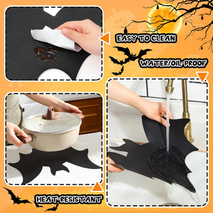 Remerry 4pcs Leather Halloween Bat Shape Placemats Washable Bat Place Mats Set of 4 Black Gothic Table Mats Table Decoration for Indoor Outdoor Party Resistant Kitchen Kitchen Dining Gift