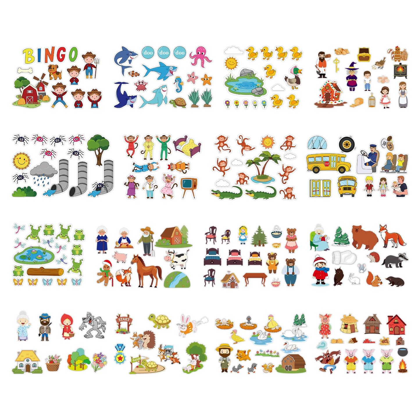 Windkream 16 Pack Felt Board Fairy Story Set Flannel Boards Precut Felts Pieces Fairy Tales Sets for Preschool Activity Included Three Little Pigs, Little Red Riding Hood, Hare and Tortoise