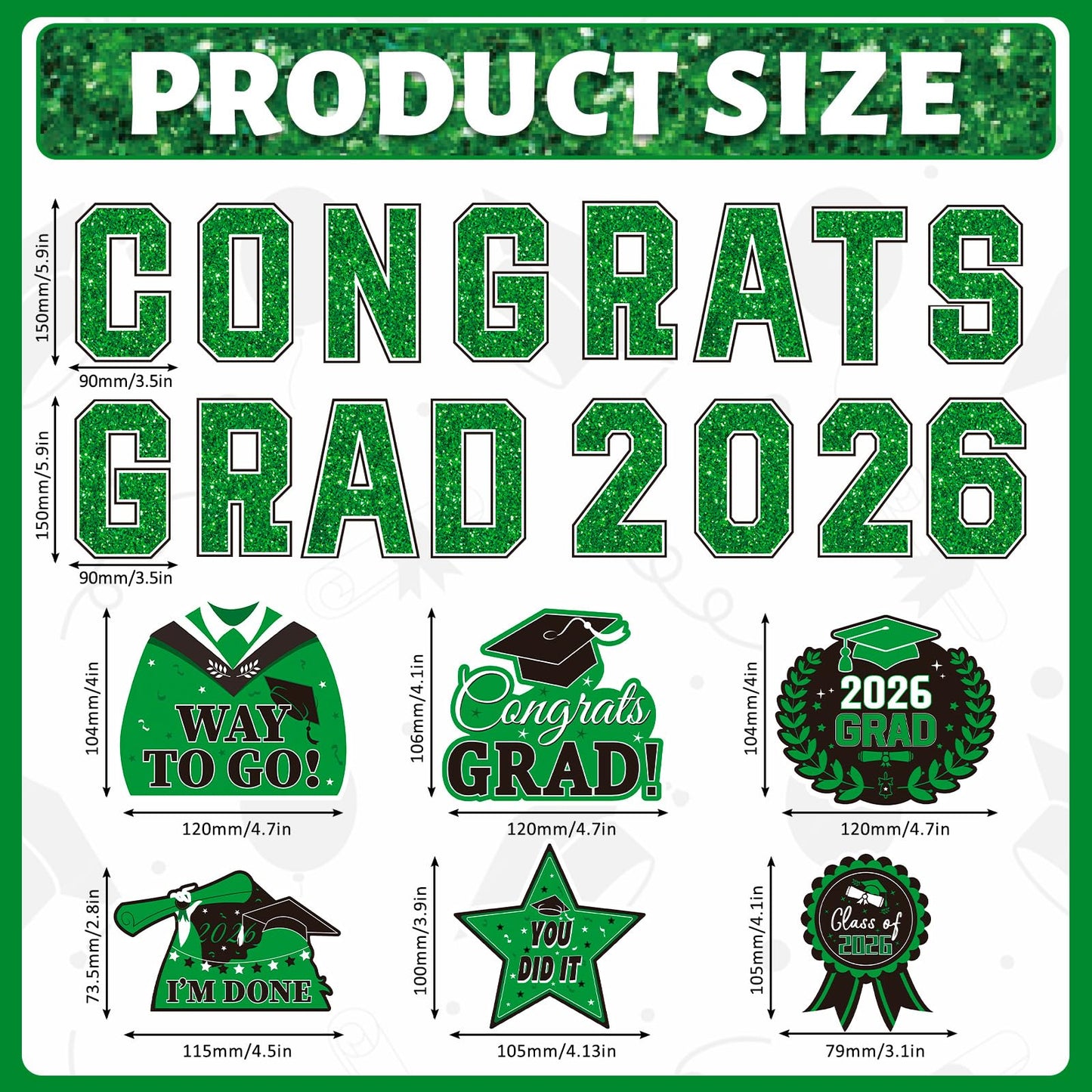 JULMELON Graduation Car Decorations Magnets, 22pcs Class of 2026 Grad Decor Car Magnetic for Kindergarten University Graduation Party Cruise Garage Door Refrigerator Decorations Supplies (Green)