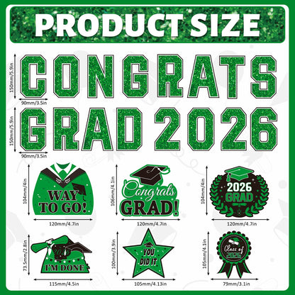 JULMELON Graduation Car Decorations Magnets, 22pcs Class of 2026 Grad Decor Car Magnetic for Kindergarten University Graduation Party Cruise Garage Door Refrigerator Decorations Supplies (Green)