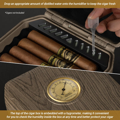 AWOTE Travel Cigar Humidor Case - Cedar Lined, V Cut Cutter, Portable Humidor with Humidifier & Hygrometer, Holds 7-9 Cigars, Includes Lighter - Gift Set