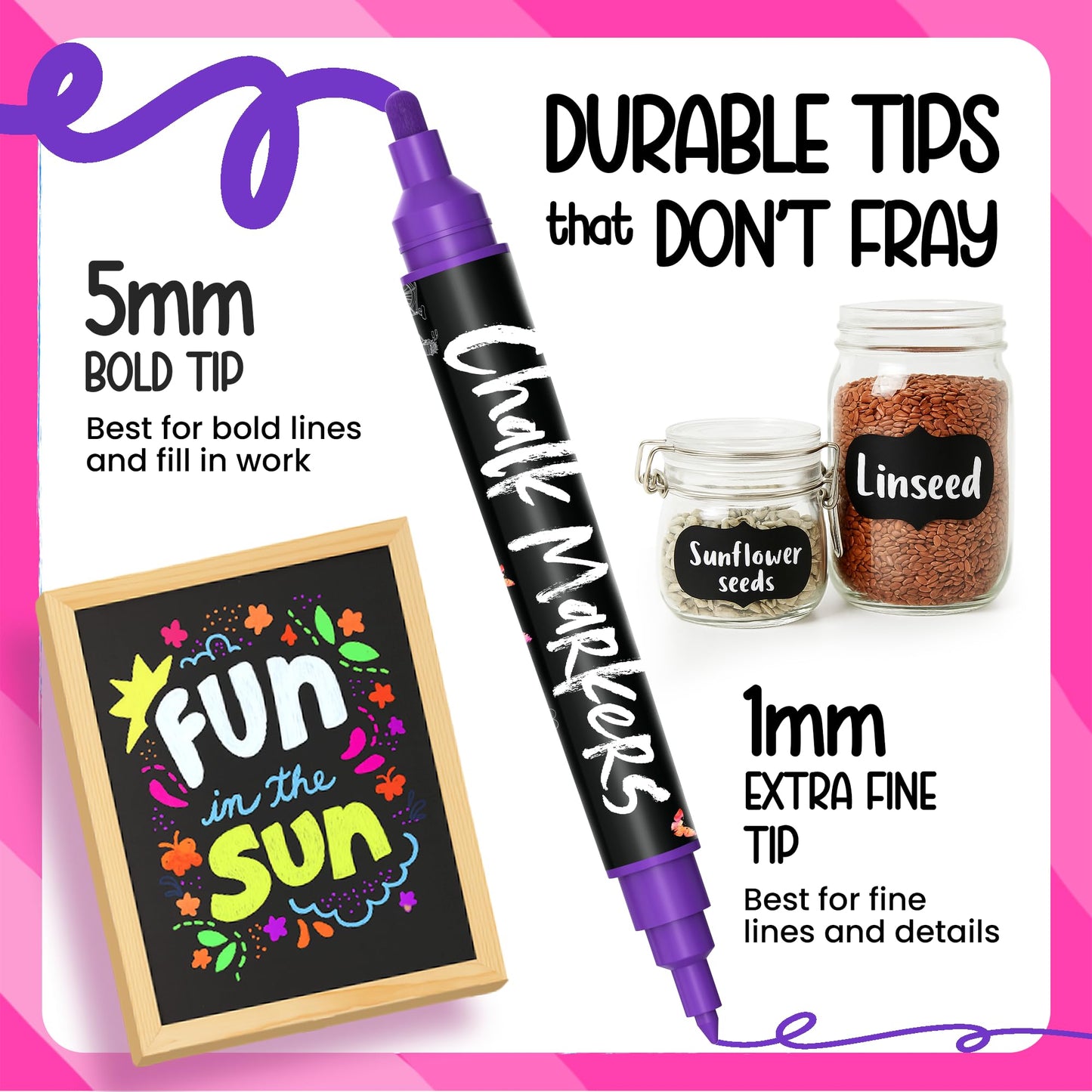 Chalkola Dual Tip Liquid Chalk Markers for Blackboard (16 Pack, 1mm+5mm Fine, Bold Tip) | Wet Erase, Chalk Pens for Chalkboard Signs, Car Windows, Glass, Calendar, Mirrors - Erasable Chalkboard Marker