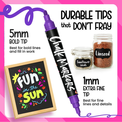 Chalkola Dual Tip Liquid Chalk Markers for Blackboard (16 Pack, 1mm+5mm Fine, Bold Tip) | Wet Erase, Chalk Pens for Chalkboard Signs, Car Windows, Glass, Calendar, Mirrors - Erasable Chalkboard Marker