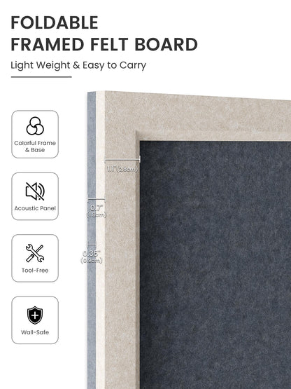 Fluxynara Foldable Cork Board Alternative, Felt Bulletin Board 23.6" x 17.5" Oatmeal Frame with 12 Adhesive Tabs, Pin Board for Home Office, Classroom, Entryway, Kitchen Wall Decor—Navy Blue
