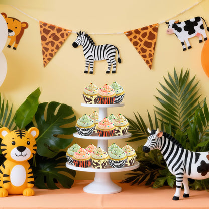 Glavatrix 300PCS Animal Print Cupcake Liners Zebra Tiger Cow Print Standard Size Muffin Cupcake Wrapper Paper Baking Cups for Zoo Safari Baby Shower Jungle Animal Theme Birthday Party Candy Cake Decor