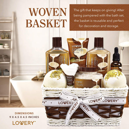 Gifts For Women Gift Basket for Women– 9 Piece Set of Vanilla Coconut Home Spa Set, Includes Fragrant Lotions, Extra Large Bath Bombs, Coconut Oil, Luxurious Bath Towel & More