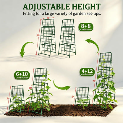 Heavy Duty Cucumber Trellis Thickened for Raised Garden Bed,48"x16" Foldable Frame Metal Vegetable Trellis for Climbing Plants Outdoor Plant Support for Grape Tomato Peas, Fruit, Vine,Bean(1 Pack)