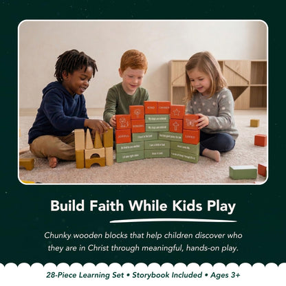 Bible Building Blocks for Kids – Christian Wooden Toy with Bible Verses & Positive Identity Words, Faith-Based Learning Set with Storybook & Storage Bag (Ages 3+) – Christian Gifts - KultureGames