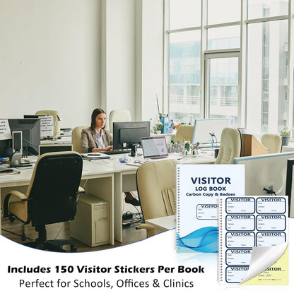 1 Pack of 150 Visitor Badges Registry Log with Carbon Copy Visitor Stickers Letter Size Visitor Log Book Extras Protecting Privacy Pages Spiral-Bound Self Visitor Badges Guest Register Book(1)
