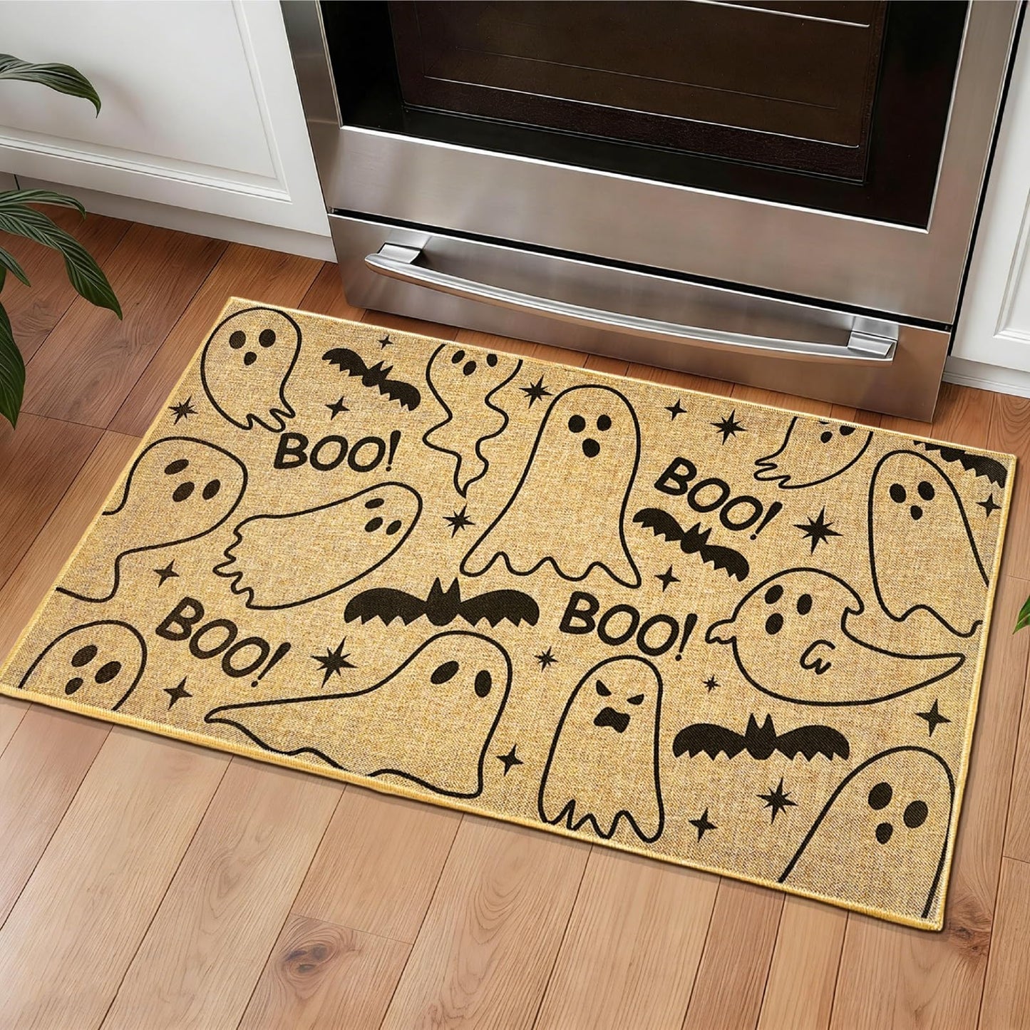 Kazova Ghost Doormat Boo 17x30 Inch Non Slip Washable Linen Indoor Outdoor Rug for Couples Introvert Funny Unwelcome Front Door Entryway