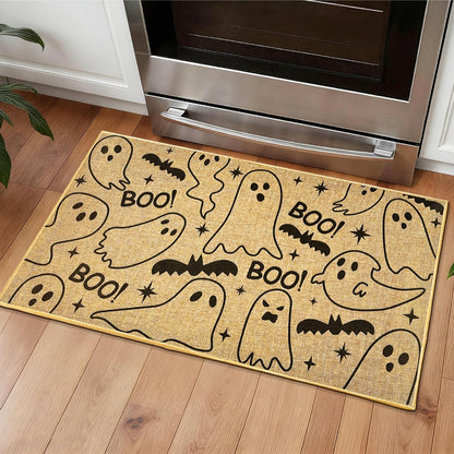Kazova Ghost Doormat Boo 17x30 Inch Non Slip Washable Linen Indoor Outdoor Rug for Couples Introvert Funny Unwelcome Front Door Entryway