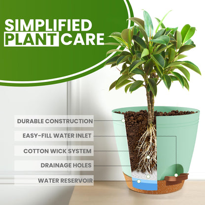 Utopia Home Self Watering Pots for Indoor Plants, Planters for Indoor Plants, Multi-Size Flowerpot, Set of 5 Plant Pots with Drainage & Reservoir, 6.8"/6.4"/5.9"/5.5"/4.9" (Olive Green)