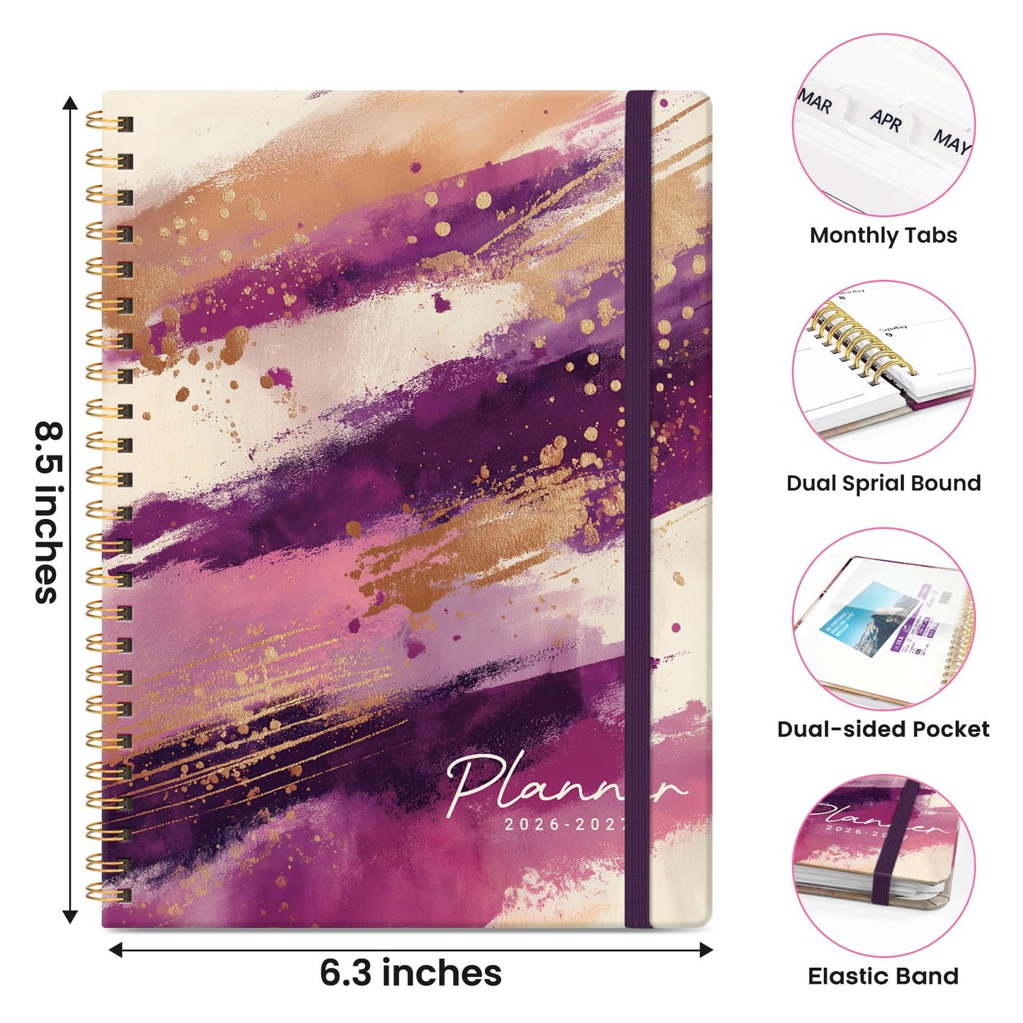 Academic Planner 2026-2027, Monthly and Weekly Calendar Planner, July 2026 - June 2027, Pretty Hardcover Teacher Student Planning Agenda Book with Tabs, Fit for School Office Supplies, 6.3" x 8.5", Velvet Stroke