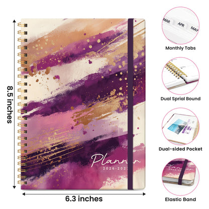 Academic Planner 2026-2027, Monthly and Weekly Calendar Planner, July 2026 - June 2027, Pretty Hardcover Teacher Student Planning Agenda Book with Tabs, Fit for School Office Supplies, 6.3" x 8.5", Velvet Stroke