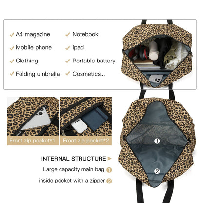 EXYANGEE Foldable Travel Duffel Bag, Medium Women's Weekender and Overnight bag carry on Luggage bag for Women(Leopard)