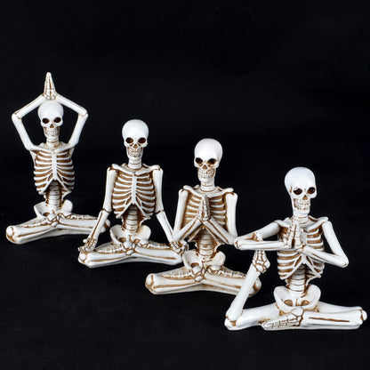 JORAE Yoga Skeletons Statue Set of 4 Bone Stretchers Halloween Figurines Meditating Table Collectible Home Decorative, Polyresin (White-Set 4)