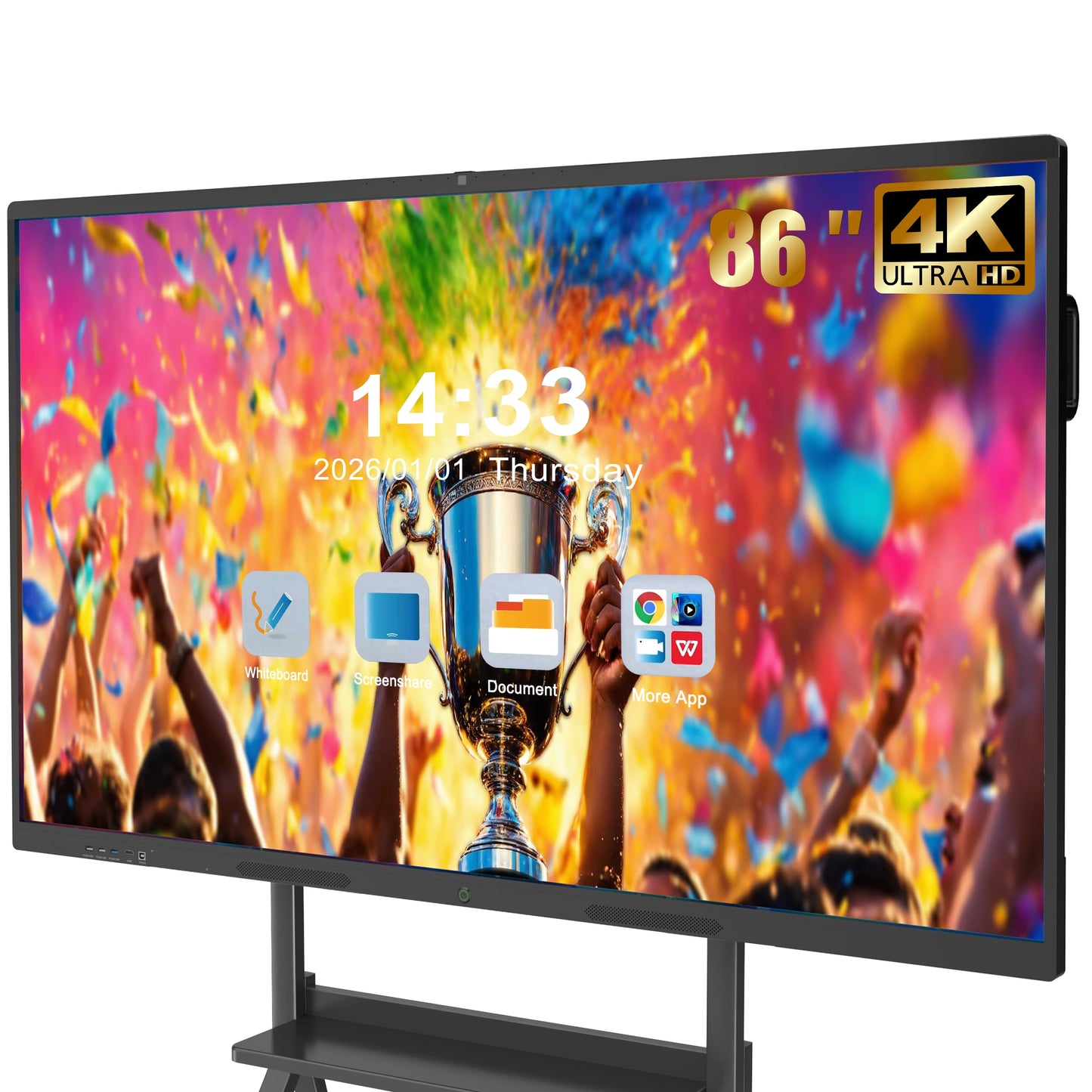 JASZDOT 86'' Smart Board, 4K UHD Interactive Touchscreen Whiteboard, Android 14 8+128GB Wireless Smartboard for Classroom Home Office Studio