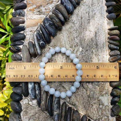 chengmu 8mm Aquamarine Chalcedony Stretch Bracelet Round Stone Beads Semi Gemstone for Crystal Elastic Beaded Bracelet 7.5"
