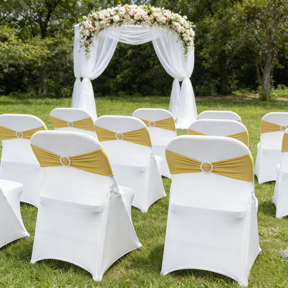 Maiangel Spandex Chair Sashes Bands, Gold, 50PCS