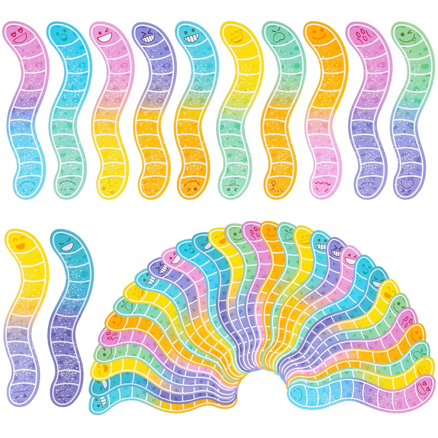 HCEWSBFD 120 Pcs Worm Bookmarks Bulk Cute Holographic Glitter Gummy Worm Bookmarks Cute Book Marks for Writers Readers Classroom Rewards, Student Rewards, Bookish Bulk Supplies for Teachers